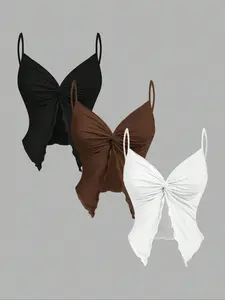 Fashion New Plus Size Women's Casual Butterfly Shape Adjustable Strap Three-Piece Set, Fitted Plain Top for All Seasons