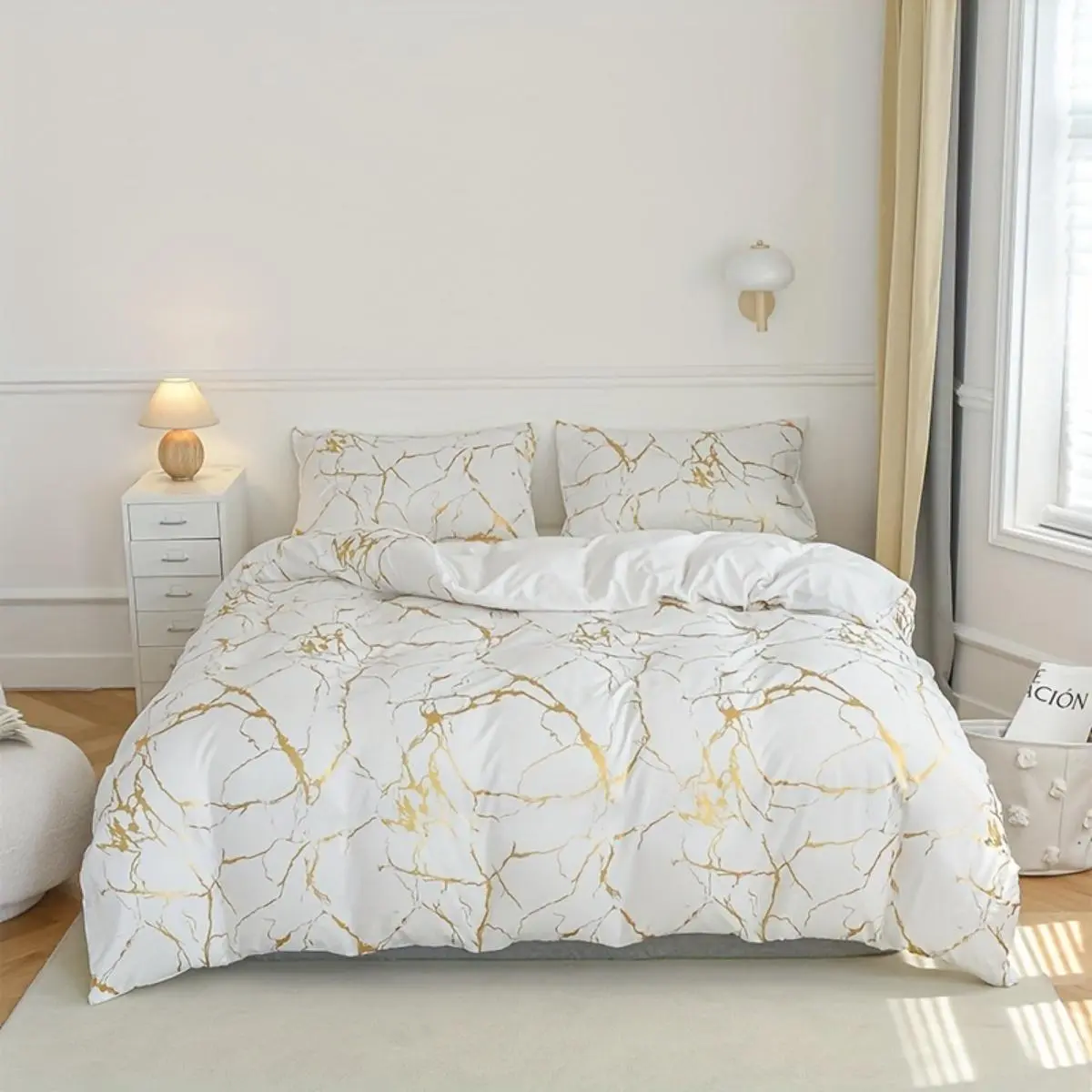 Marble Pattern Decorative Duvet Cover Set, 2/3 Counts/set Including 1 Duvet Cover & 1/2 Pillowcase without Filler, Soft Bedding Set for Home Bedroom