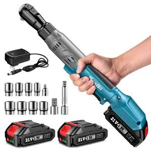 SEESII 3/8" Cordless Ratchet Wrench - 66Ft-lbs Torque, 200RPM Variable Speed | 2 x 21V Batteries, 8 Sockets, 1/4" & 1/2" Adapters, 3" Extension Bar