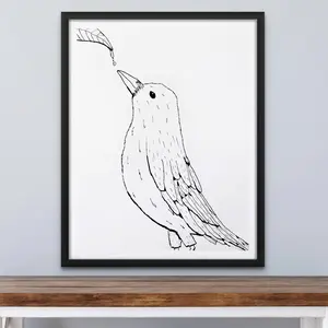 Minimalist crow art Print, 5x7 or 8x10 - "Curiosity"