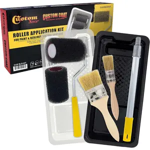 Texture Paint & Bedliner Roller Accessory Application Kit with Chip Brushes, Roller Frame, 2 Roller Covers, Tray & Liner - Roll-On Custom Coat Truck Bed Liner Coating Create Texture Effect