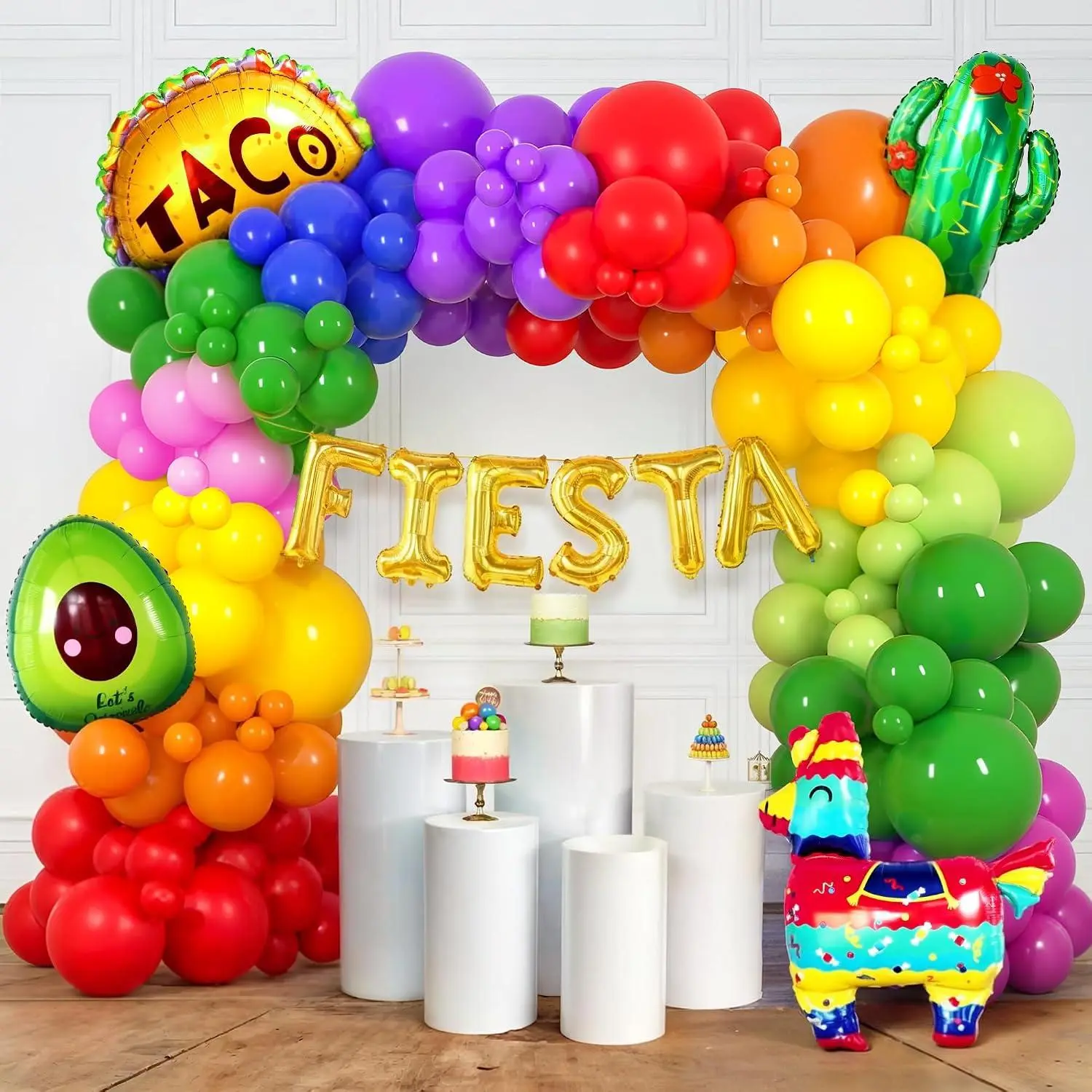 Fiesta Balloon Arch Kit - 105 Pcs Mexican Party Decorations With Taco, Llama, Cactus, Avocado Foil Balloons | Cinco De Mayo Garland Kit For Birthday, Baby Shower, Bachelorette Party