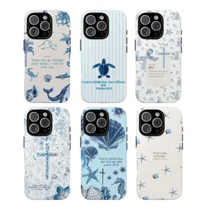 Christian Bible Verse Phone Case, Inspirational Faith & Ocean Design, gift for him for her, blue tone bible verse,It's compatible with iPhone 17, 16, 15, 14, 13, 12, 11, X, and Samsung models.