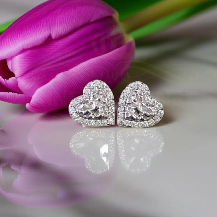 King of Bling's 1.50ct Moissanite Yellow 925 Sterling Silver Women's Heart Shape Nugget Earrings