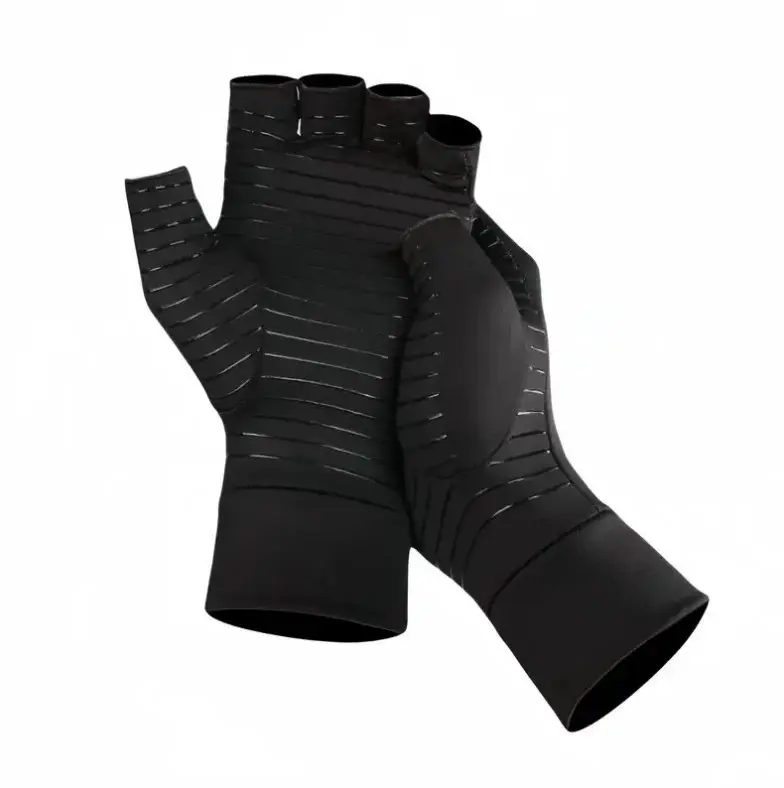 Unisex Copper Infused Compression Gloves for Arthritis - Fingerless Handwear with Open Fingertips, Mild Comp., Joint Support, Breathable All-Day Wear, Snug Fit, Size S Sports Gloves,