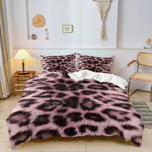 Personalized Leopard Print Duvet Cover Set, A Duvet Cover and 1/2 Pieces of Pillowcases without Core, Brown Tone Leopard Pattern, Style Personality Wild, Soft and Comfortable Bedroom Bedding, Suitable for All Seasons