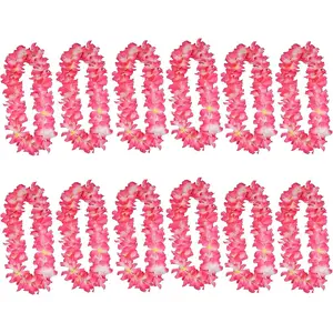 Thicken 41 Inch Pink Hawaiian Leis for Graduation Party, Dance Party, Photo Prop in Outdoors (12 Pcs)