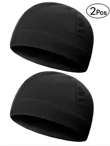 2Pcs-Fleece Beanie Fitted Hat Unisex, Warm Winter Headwear for Men & Women, Casual Style Plain Design, Perfect for Cold Weather Outdoor Activities