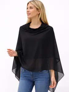 Women's Single Color Knit Chiffon Patchwork Pullover Scarf Jeans Set, Casual Versatile, Perfect for Everyday Wear, Fashion Knit Shawl