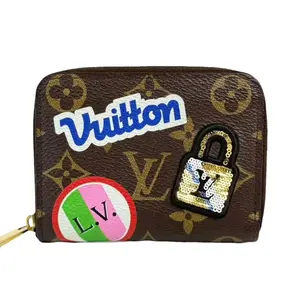 Pre-owned Louis Vuitton Leather Small Leather Goods Travel Stickers Monogram Canvas Compact Zippy Wallet