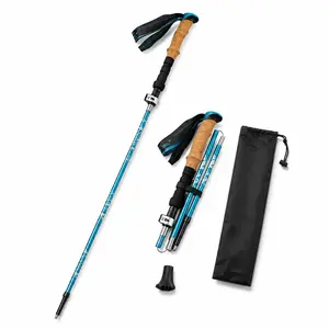 Portable Folding Trekking Pole, Lightweight Adjustable Hiking Stick with EVA Cork Grip, Compact Collapsible Walking Pole for Hiking Camping Backpacking Outdoor Travel