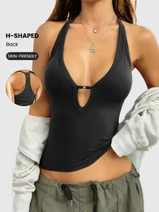 Women's Seamless Sports Top, Racing Suit Backless Tight Fit Sportswear, Casual All Seasons Workout Shirt, Plain Pattern