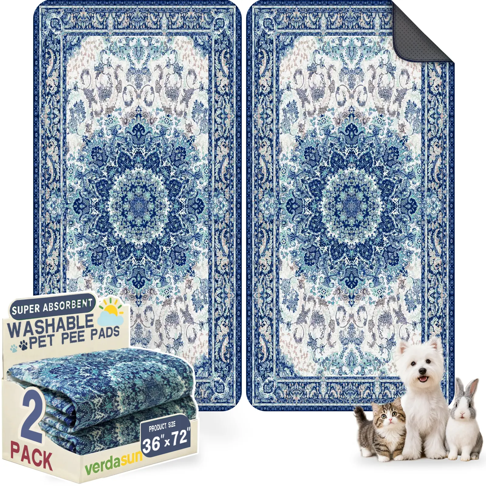 Ocean Blue Washable Dog Pad – Ultra-Absorbent Leak-Proof Runner with Silent Comfort & Secure Grip, OEKO-TEX Certified for Long Play Areas