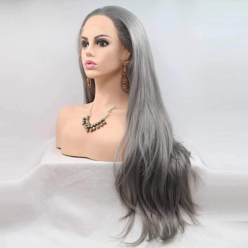 Grey Wig Synthetic Ash Grey Lace Front Wig Long Straight Hair Middle Part Natural Hairline Wig Heat Resistant Fiber Wig 180% Density 13x3 Lace Wig For n 24 inch Grey Wig Synthetic Ash Grey Lace Front Wig Long Straight Hair Middle Part Natural Hairline Wig Heat Resistant Fiber Wig 180% Density 13x3 Lace Wig For n 24 inch