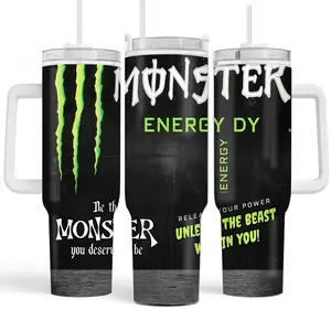 Dark Aesthetic Monster Claw Design 40oz Tumbler, Stainless Steel Insulated Travel Mug with Handle, Black and Neon Green Graphic Print, Durable Reusable Drinkware for Gym, Outdoor Activities and Daily Commute