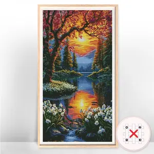 Landscape Pattern Cross Stitch Kits Without Frame,Tool Kits Cross Stitch Printed Canvas Flower Holiday Gifts