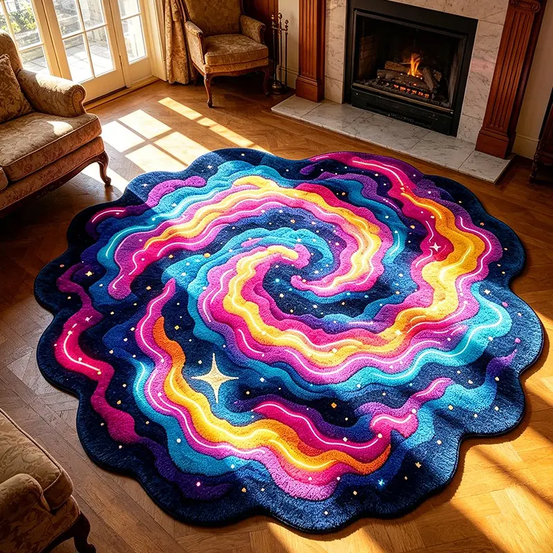 Creative Colorful Starry Sky Pattern Irregular Decorative Carpet, Modern Foldable Plush Soft Irregular Design Rug for Living Room Bedroom, Indoor Rug, Easy Care Large Area Mat