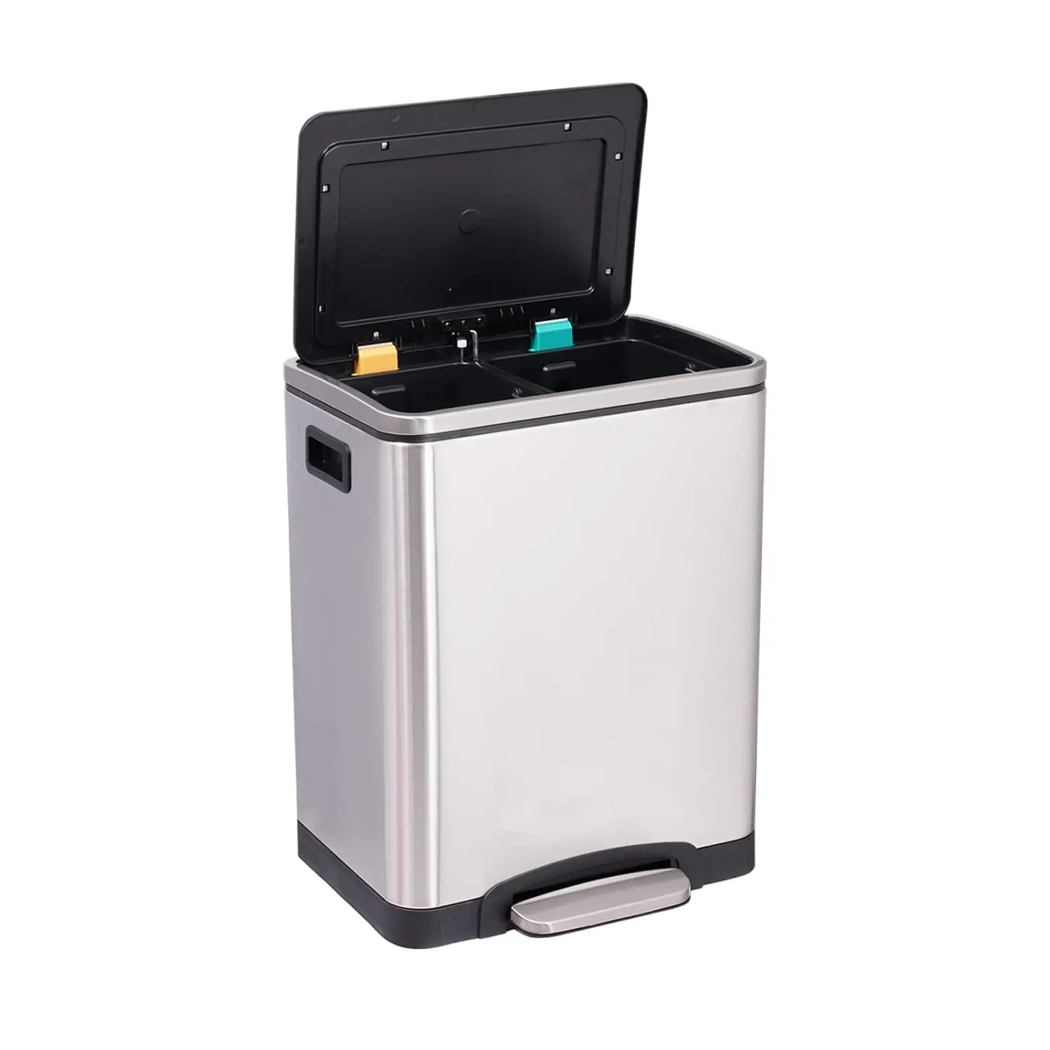 8 Gallon Kitchen Trash Can,Rectangular Kitchen Waste Bin, Dual Separate Compartment Recycle Bin with Removable Plastic Inner Buckets, Soft Step-on with Lid