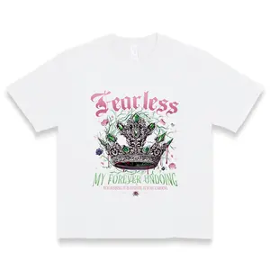 Fearless Gothic Crown Floral Slogan Graphic Women's Bold Statement Cotton Shirt For Fantasy Fans & Everyday Wear