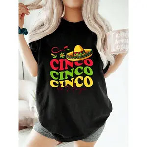 Cinco De Mayo Sombrero Mexican Celebration Viva Mexico T-Shirt Short Sleeve Round Neck Cotton T Shirt For Summer & Spring
