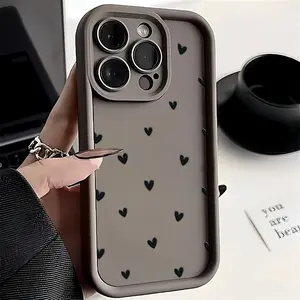 Simple Style Mobile Phone Case with Light Brown Bottom: Simple Illustration of Black Heart Suitable for iPhone17 16 15, 14, 13, 12, 11 Pro Max, XS, XR