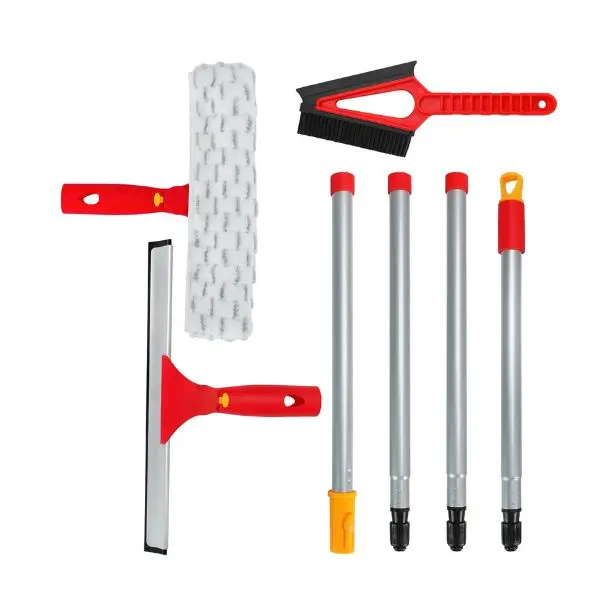 Window Cleaning Kit with Rotatable Squeegee & Microfiber Scrubber – 57'' Long Handle Window Cleaner Tool for Car, Shower, Indoor & Outdoor Glass Windows & Doors