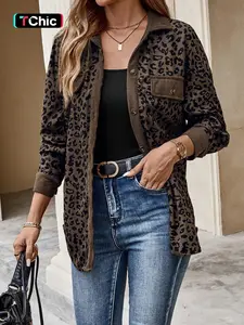 Women's Leopard Print Lapel Fitted Jacket Outerwear, Vintage and Unique Style, Perfect for Daily Shopping, Coffee Dates, Casual Wear