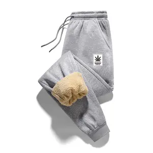 Men's Warm Winter Sweatpants with Sheepskin Lining, Printed Design, Suitable for Outdoor Sports and Cold Seasons