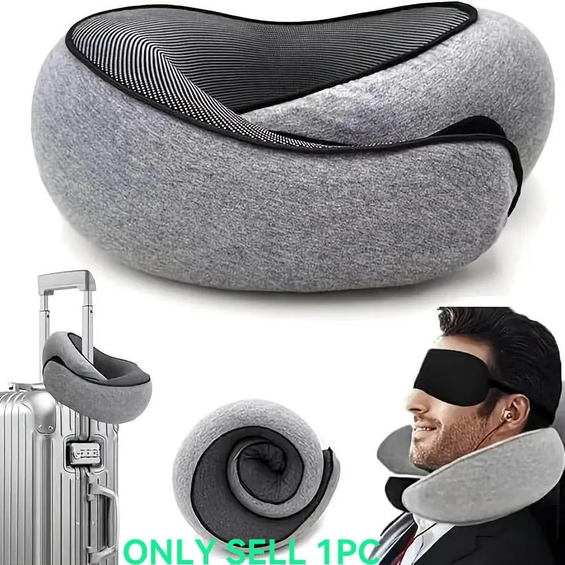 Snail Design Travel Neck Pillow, 1 Count Memory Foam Neck Pillow with Storage Bag, Breathable Polyester Pillow, Hand Washable Pillow for Long Flights & Airplane Sleep Comfort, Travel Neck Cushion