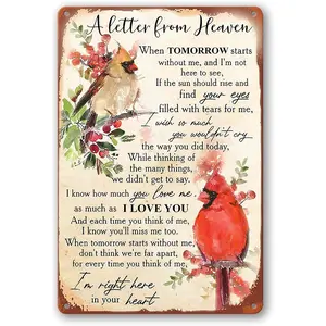 Vintage Cardinal Sign Warm Wish Red Bird Metal Sign A Letter From Heavenn Poem Tin Sign For Home Wall Decor Decoration 12X8Inch