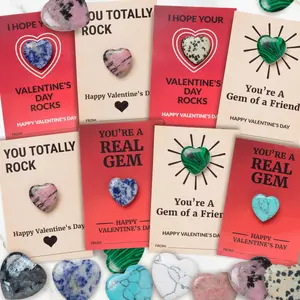 Funeta Non-Candy Valentine’s Day Gifts for Kids | 30-Pack Gemstone Heart Cards