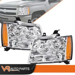 Chrome Housing Clear Lens Headlight Lamp Pair Fit For 07-14 Chevy Tahoe Suburban