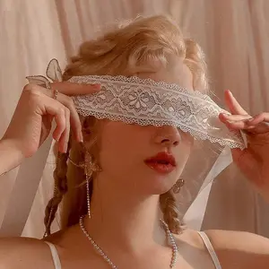 Lingerie Accessory Lace Blindfold, See Through Hollow Embroidered Eye Cover, Adjustable Long Ribbon Strap Sensory Game Mask, Soft Lightweight Women Bedroom Cosplay Prop, Romantic Novelty Gift for Couples Night Date