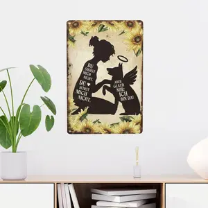 2D Flat, 1pc 8*12in Aluminum "You Don't See Me, You Don't Hear Me" German Pet Memorial Metal Sign.Sunflower & Angel Dog Design, Suitable for Pet Lovers' Homes, Gardens & Memorial Spaces.Comforting Gift for Those Grieving a Beloved Dog.