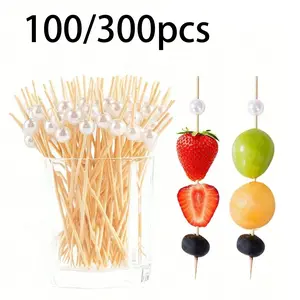 100/300pcs Pearl Bamboo Toothpicks, 4.7 Inch Appetizer Picks, Food Decorations for Parties, Weddings, Birthdays, Christmas