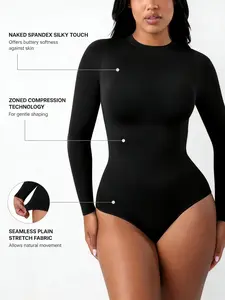 1 Count Ladies Solid Crew Neck Long Sleeve Fitted Warm Bodysuit, Comfortable Soft High Elasticity Fashionable Slim Jumpsuit, Casual Breathable Basic Tops for Women's, Loungewear Tee, Y2K Clothes, Womenswear, Everyday, Suitable For Daily,Sport,Yoga