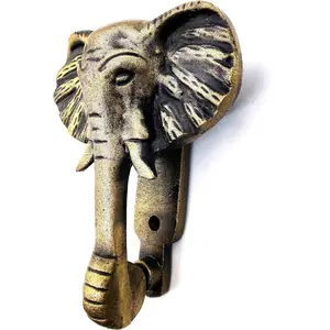 Elephant Door Knocker for Front Door - Antique Finish Solid Cast Iron Door Knocker with Strike Plate Decorative Hardware for Home Doors