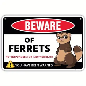 Metal Tin Sign 7.87 X 11.81inch - GJJ Beware of Ferret Sign Decoration - 7.87 X 11.81inch - Made of Iron - A Gift for Ferret Lovers - Ferret Cage Accessory Image Plush Animal Plush Padding