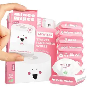 Impossibly Compact Travel Flushable Wipes - 99.5% Water and Aloe - Safe for Sensitive Skin & Hypoallergenic - Travel Essentials for Adults, Kids & Babycare, Unscented, 8 Pack 48 Wipes