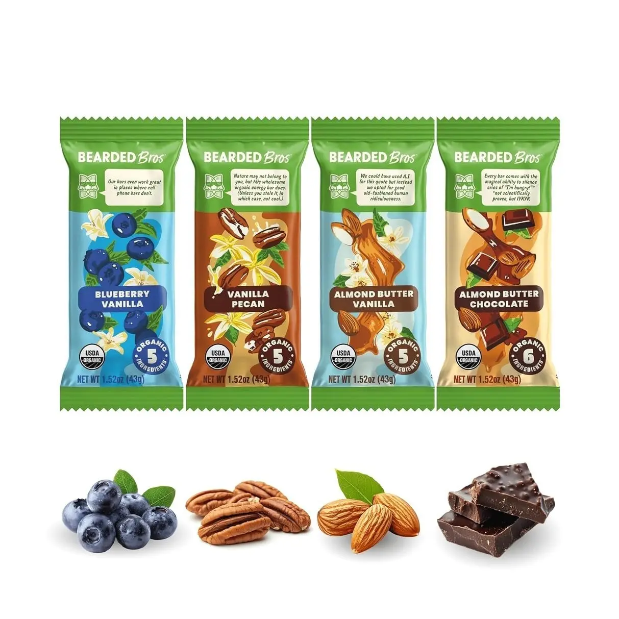 Bearded Brothers Organic Vegan Energy Bars - Gluten & Soy Free, Paleo, Whole 30 | Non GMO, Low Glycemic, High Protein, Fiber (12 Count (Pack of 1), Variety Case)