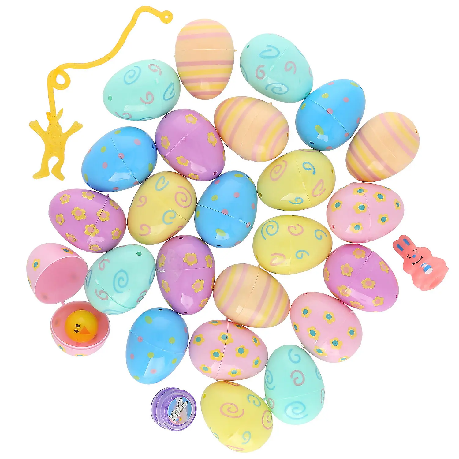 2.25" Pastel Patterned Plastic Easter Eggs with Fun Surprise Kids' Toys, 24-Piece Set for Easter Hunt, Festive Party Supply