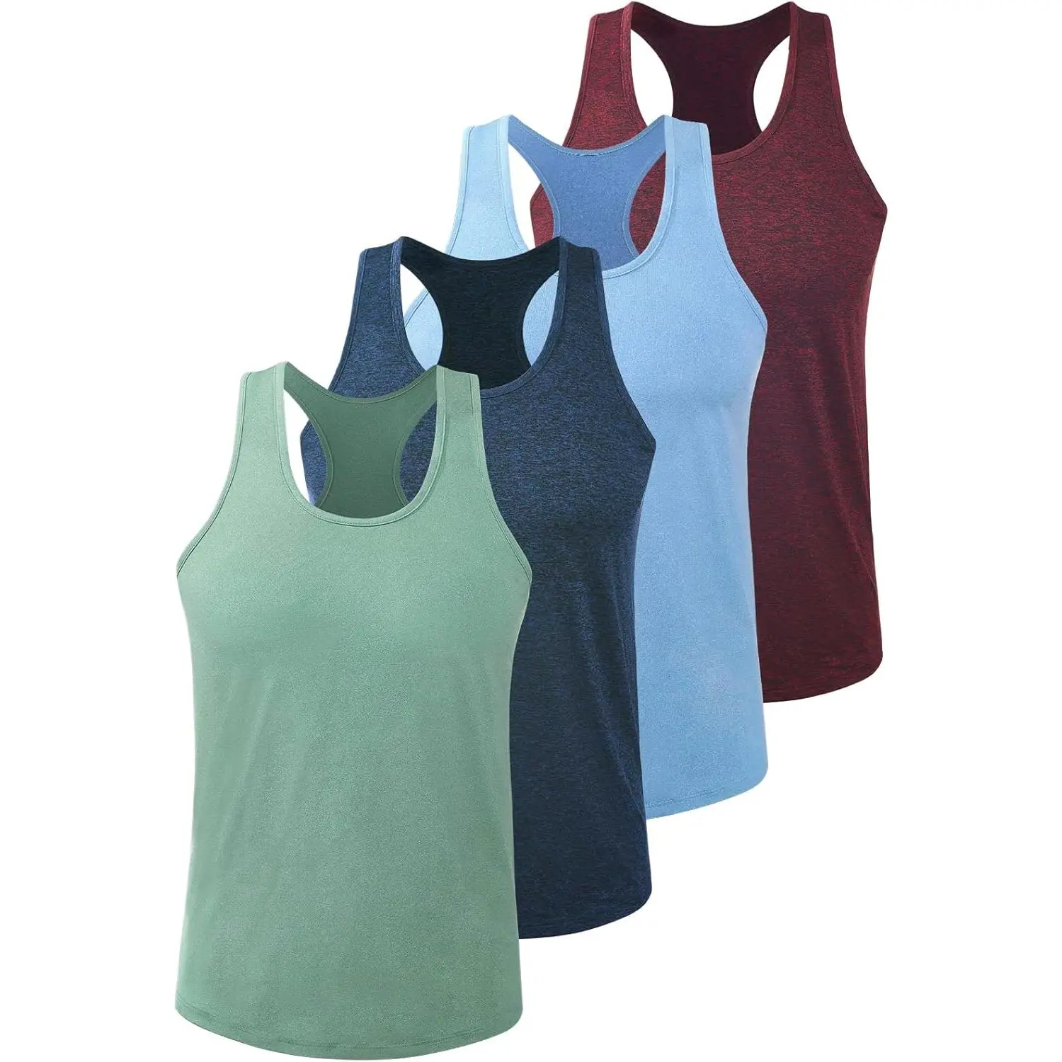 Vislivin Men's Quick Dry Y-Back Workout Tank Tops, Male 4-Pack Sleeveless Shirts for Weight Training, Squat, Soccer, Baseball Bodybuilding