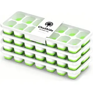 4‑Pack Ice Cube Trays with Lids, 56‑Cube Total Stackable Freezer Ice Trays, Durable Silicone & Plastic Easy‑Release Ice Molds for Cocktails, Coffee & Drinks
