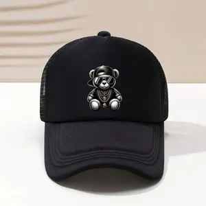 Adjustable Breathable Baseball Cap for Men, Cartoon Bear Pattern - Stylish Mesh Sun Hat, Suitable for Outdoor Activities