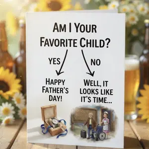 Funny Father's Day Card with Blank Inside, "Favorite Child" Savage Greeting Card for Dad, DIY Personalized Heavyweight Cardstock with Envelope, Hilarious Gift for Dad & Grandpa - 1 Pack