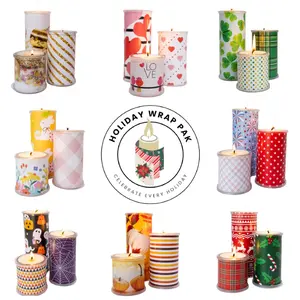 Wrap A Candle Holiday Wrap Pak | 4 Reversible Decorative Wraps for Wrap A Candle Base | Instantly Change Your Candle for 8 Holidays | Reusable Seasonal Home Decor | Wrap Sets for Year-Round Candle Styling l 12 Jumbo Scented Tea Light Candles