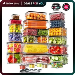 AISOON 50 PCS 85Oz Plastic Food Storage Set (25 Containers & Lids), Airtight, BPA-Free, Leakproof, Microwave-Safe, Labels&Pen,for Kitchen Organization