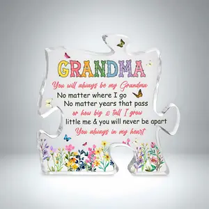 Acrylic Puzzle Piece Plaque, Grandma Gift, Engraved Thank You Keepsake, Unique Home Decor for Mother's Day & Birthday, Signs, Heart Plaque