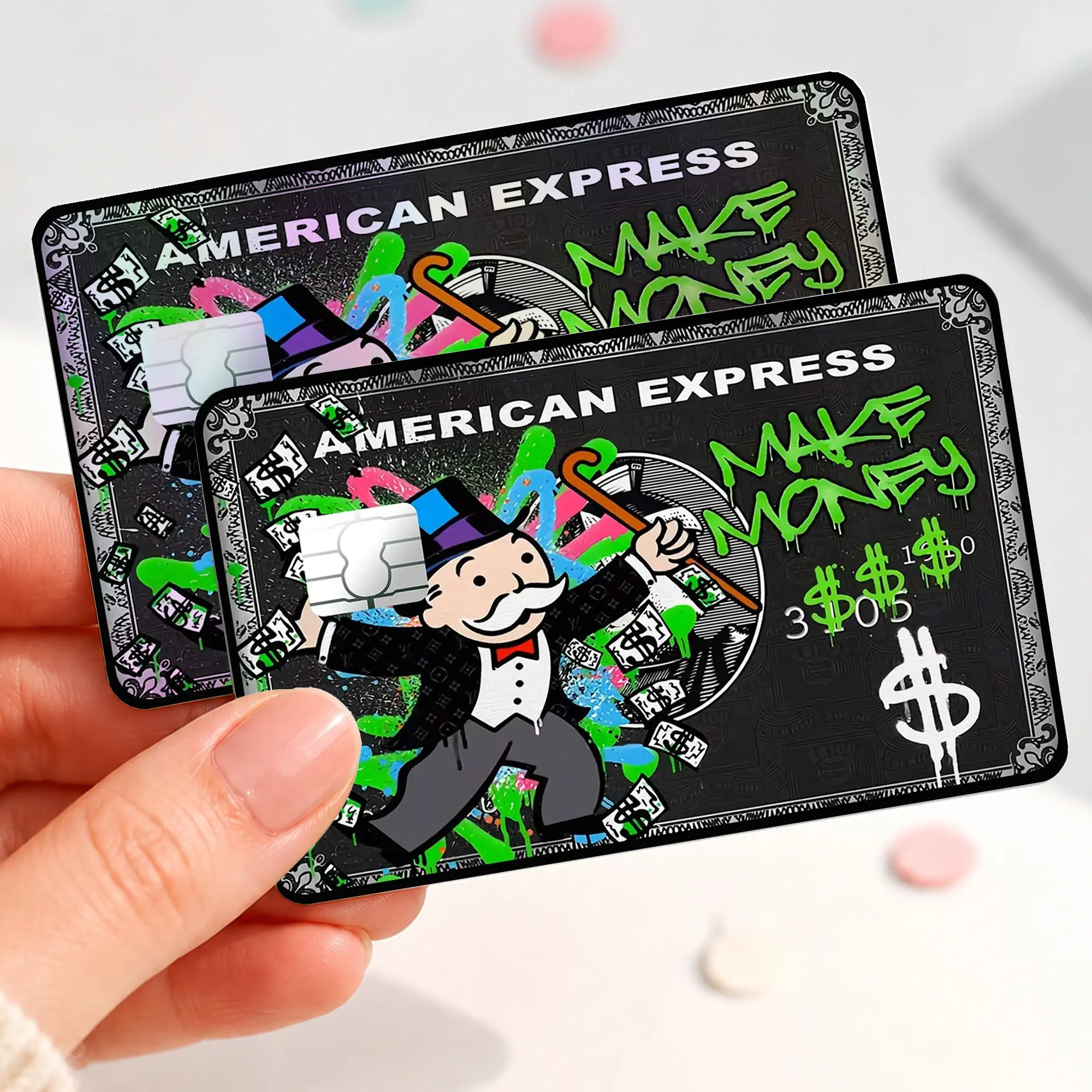 Graffiti Money Man Credit Card Skin, Luxury Cash Debit Card Sticker, Black Street Art Bank Card Cover, Rich Lifestyle Chip Card Decal, Funny Money Gift
