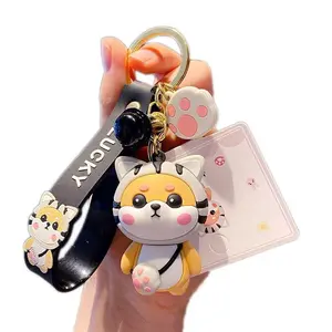 Shiba Inu Black Cat Keychain – Cute Dog Lover PVC Key Ring for Bags, Backpacks & Gifts – Durable & Stylish Organizer Charm
